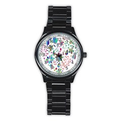 Prismatic Psychedelic Floral Heart Background Stainless Steel Round Watch