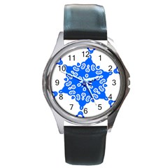 Snowflake Art Blue Cool Polka Dots Round Metal Watch