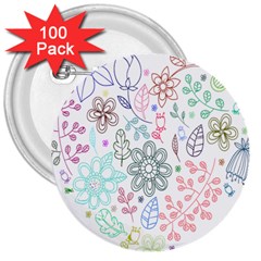 Prismatic Neon Floral Heart Love Valentine Flourish Rainbow 3  Buttons (100 Pack) 