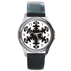 Snowflakes Black Round Metal Watch by Mariart