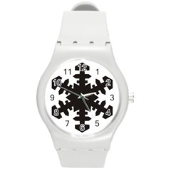 Snowflakes Black Round Plastic Sport Watch (m)