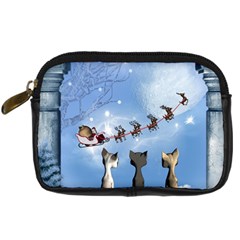 Christmas, Cute Cats Looking In The Sky To Santa Claus Digital Camera Cases by FantasyWorld7