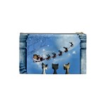 Christmas, Cute Cats Looking In The Sky To Santa Claus Cosmetic Bag (Small)  Back