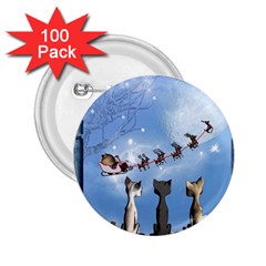 Christmas, Cute Cats Looking In The Sky To Santa Claus 2 25  Buttons (100 Pack)  by FantasyWorld7