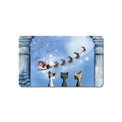 Christmas, Cute Cats Looking In The Sky To Santa Claus Magnet (name Card) by FantasyWorld7