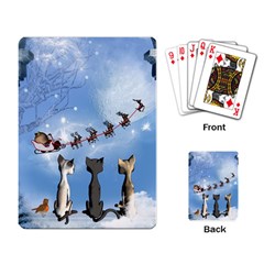 Christmas, Cute Cats Looking In The Sky To Santa Claus Playing Card by FantasyWorld7