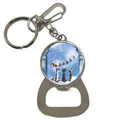 Christmas, Cute Cats Looking In The Sky To Santa Claus Bottle Opener Key Chains by FantasyWorld7