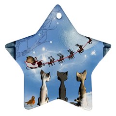 Christmas, Cute Cats Looking In The Sky To Santa Claus Star Ornament (two Sides) by FantasyWorld7