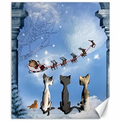 Christmas, Cute Cats Looking In The Sky To Santa Claus Canvas 8  X 10  by FantasyWorld7