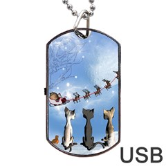 Christmas, Cute Cats Looking In The Sky To Santa Claus Dog Tag Usb Flash (one Side) by FantasyWorld7