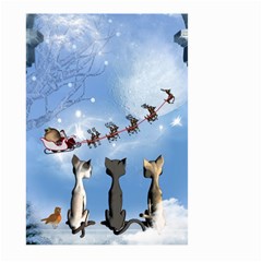 Christmas, Cute Cats Looking In The Sky To Santa Claus Large Garden Flag (two Sides) by FantasyWorld7