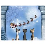 Christmas, Cute Cats Looking In The Sky To Santa Claus Double Sided Flano Blanket (Medium)  60 x50  Blanket Front