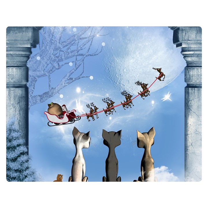 Christmas, Cute Cats Looking In The Sky To Santa Claus Double Sided Flano Blanket (Medium) 