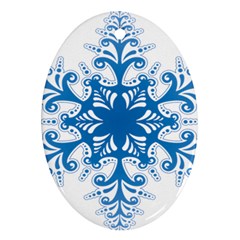 Snowflakes Blue Flower Ornament (oval)