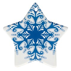 Snowflakes Blue Flower Ornament (star) by Mariart