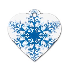 Snowflakes Blue Flower Dog Tag Heart (two Sides)