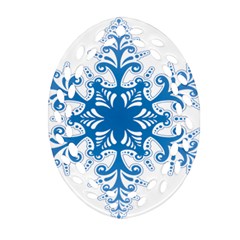 Snowflakes Blue Flower Oval Filigree Ornament (two Sides)