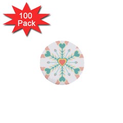 Snowflakes Heart Love Valentine Angle Pink Blue Sexy 1  Mini Buttons (100 Pack) 