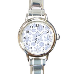 Snowflakes Blue White Cool Round Italian Charm Watch