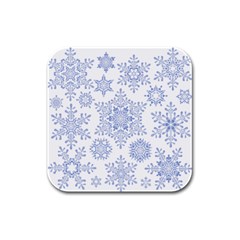 Snowflakes Blue White Cool Rubber Square Coaster (4 pack) 