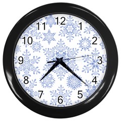 Snowflakes Blue White Cool Wall Clocks (Black)