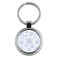 Snowflakes Blue White Cool Key Chains (Round) 