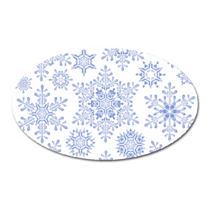 Snowflakes Blue White Cool Oval Magnet