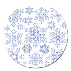 Snowflakes Blue White Cool Magnet 5  (round) by Mariart