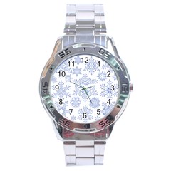 Snowflakes Blue White Cool Stainless Steel Analogue Watch