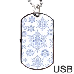 Snowflakes Blue White Cool Dog Tag USB Flash (One Side)