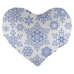 Snowflakes Blue White Cool Large 19  Premium Flano Heart Shape Cushions