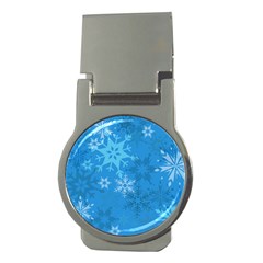Snowflakes Cool Blue Star Money Clips (round) 