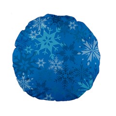 Snowflakes Cool Blue Star Standard 15  Premium Flano Round Cushions