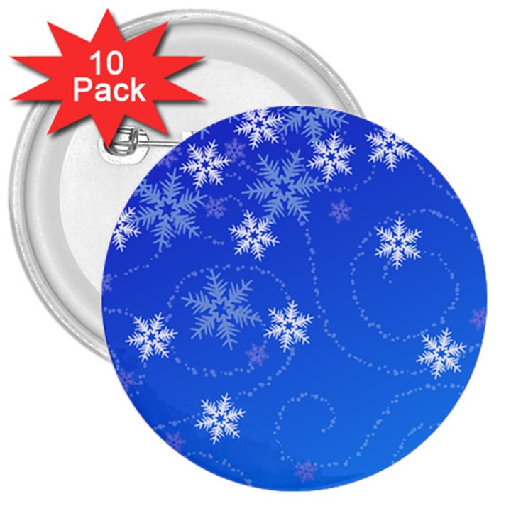 Winter Blue Snowflakes Rain Cool 3  Buttons (10 pack) 