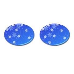 Winter Blue Snowflakes Rain Cool Cufflinks (oval)
