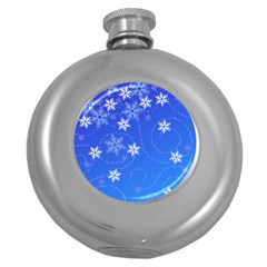 Winter Blue Snowflakes Rain Cool Round Hip Flask (5 Oz) by Mariart