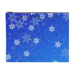 Winter Blue Snowflakes Rain Cool Cosmetic Bag (xl)