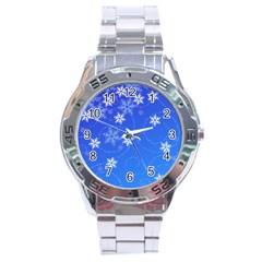 Winter Blue Snowflakes Rain Cool Stainless Steel Analogue Watch