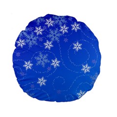 Winter Blue Snowflakes Rain Cool Standard 15  Premium Flano Round Cushions