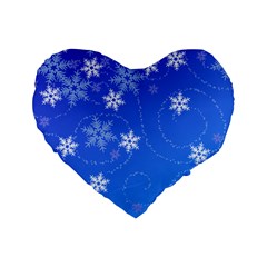Winter Blue Snowflakes Rain Cool Standard 16  Premium Flano Heart Shape Cushions