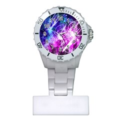 Space Galaxy Purple Blue Plastic Nurses Watch