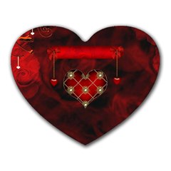 Wonderful Elegant Decoative Heart With Flowers On The Background Heart Mousepads by FantasyWorld7