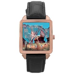 Modern Norway Painting Rose Gold Leather Watch  by NouveauDesign