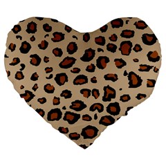 Leopard Print Large 19  Premium Flano Heart Shape Cushions by TRENDYcouture