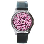 Pink Leopard Round Metal Watch