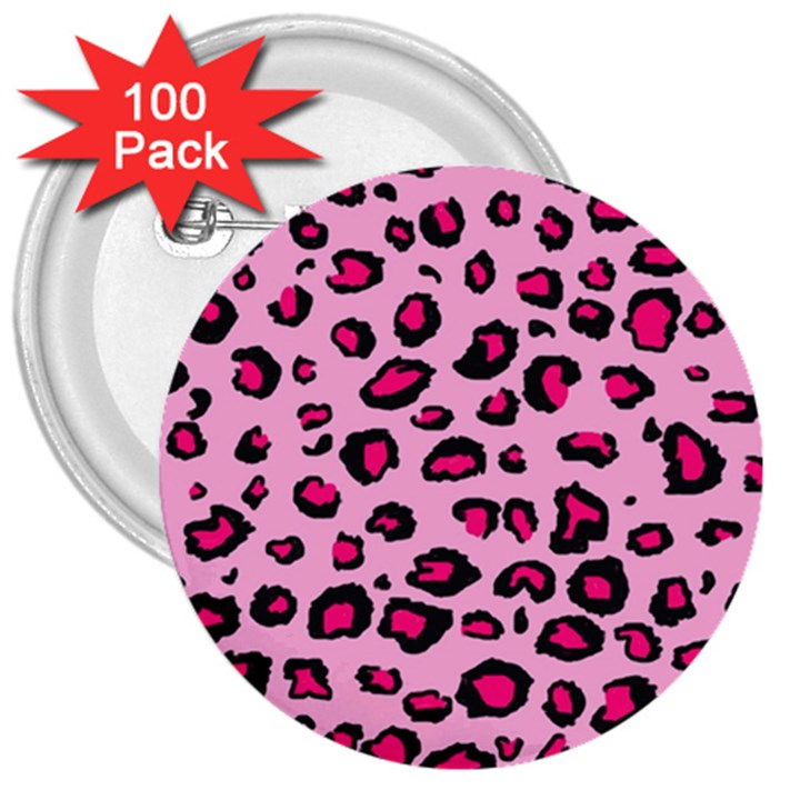 Pink Leopard 3  Buttons (100 pack) 