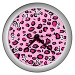 Pink Leopard Wall Clocks (Silver) 