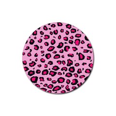 Pink Leopard Rubber Round Coaster (4 pack) 