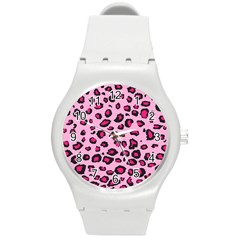 Pink Leopard Round Plastic Sport Watch (M)