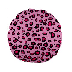 Pink Leopard Standard 15  Premium Flano Round Cushions by TRENDYcouture